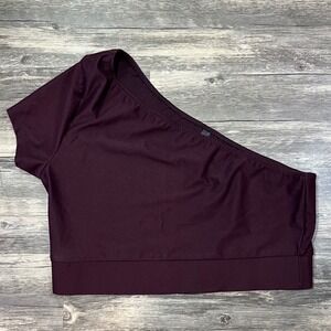 Victoria Sport One Shoulder Cropped Athletic Top Burgundy Large Athleisure Gym